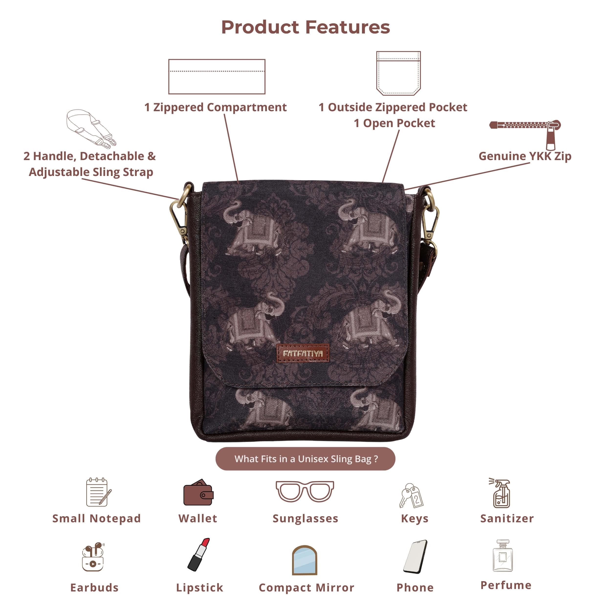  ELEPHANT MOTIF  UNISEX SLING BAG – MINIMAL, STYLISH & EVERYDAY-READY | VEGAN LEATHER | HANDCRAFTED 